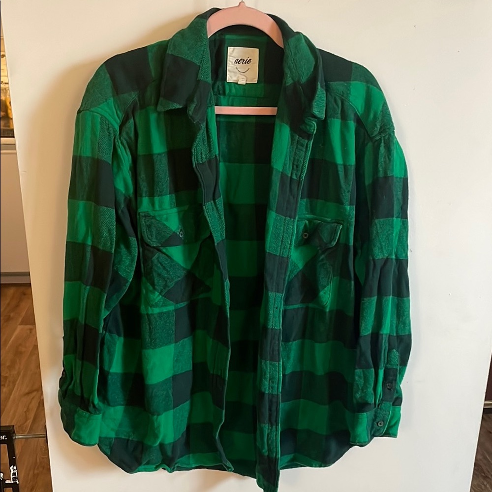 Green and Black Plaid Button-Up Shirt